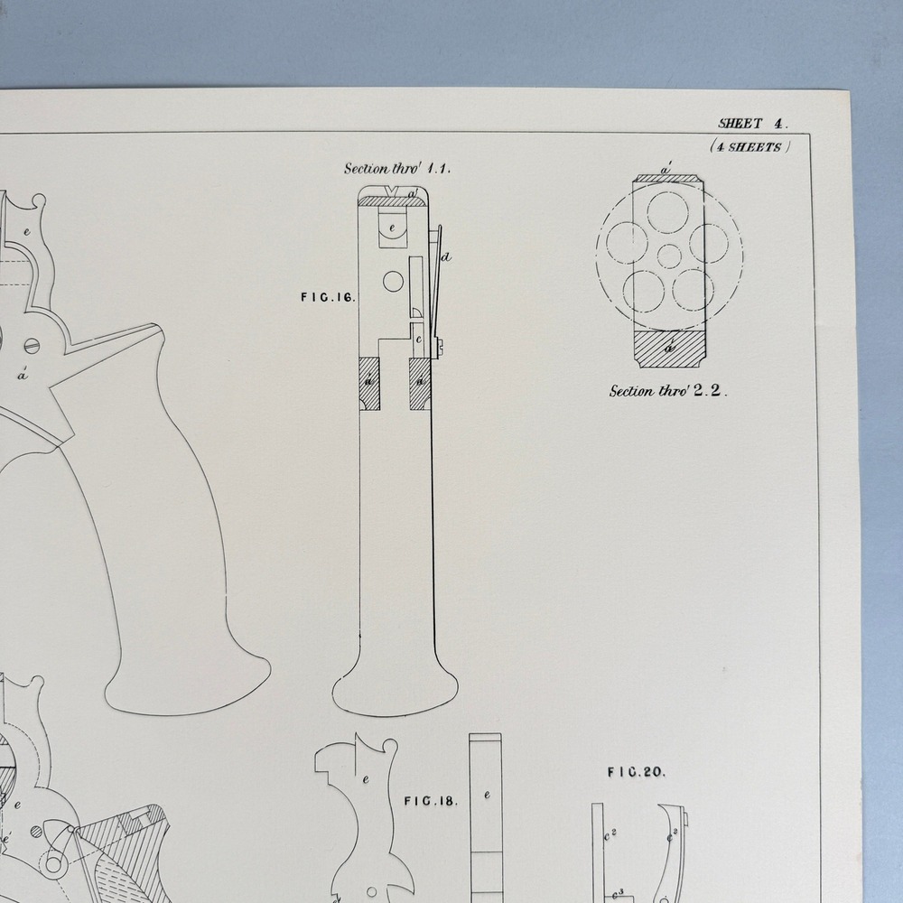 Antique 1854 Adams Revolver Patent Specification Lithograph on Laid Paper 14x21 - Picture 5 of 12